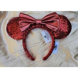 Disney Parks Red Sequin Bow RedPirate Rare Exclusive 2020 Minnie Ears Headband